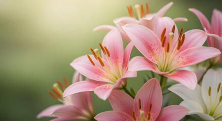 Fototapeta premium A captivating display of lily flowers complemented by a soft blur in the background.
