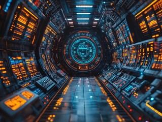 Fototapeta premium Explore Futuristic Spaceship Corridor