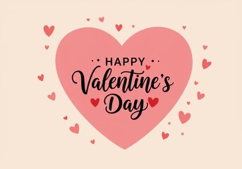 Valentine's Day greeting card, large pink heart, elegant black script typography, small heart decorations, pastel color palette, minimalist design