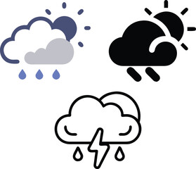 Weather icon with cloud symbol in colorful, black and outline illustration design.