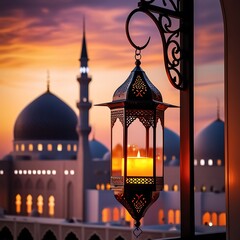Ornate Moroccan lantern, glowing warm light,