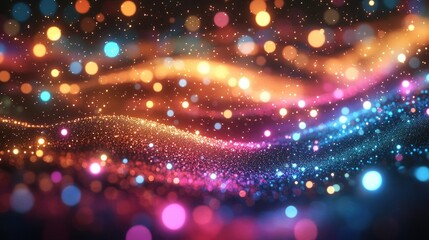 A vibrant, abstract representation of undulating waves formed by a grid of colorful dots,