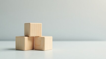 Unbleached Wooden Cubes Stacked on a Pale Surface Against a Light Background