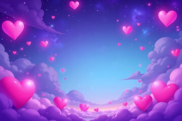 Fototapeta premium Love wallpaper with hearts among the clouds an the stars.