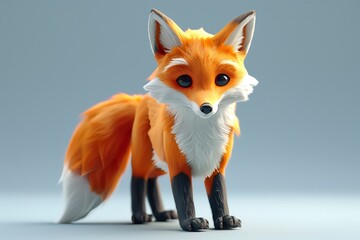 Obraz premium A cute, cartoon-style fox with vibrant orange fur and big expressive eyes.