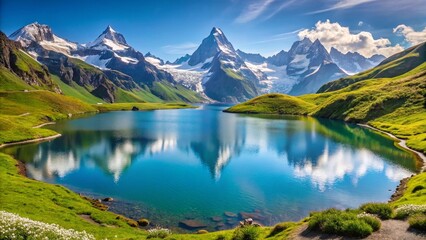 Fototapeta premium Bachalpsee Lake panorama in summer, Grindelwald, Switzerland 