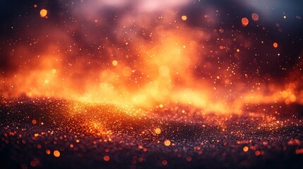 Fototapeta premium Fiery embers glowing, dark smoky background, studio shot, textured surface