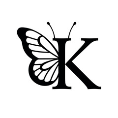 Vector design with split letter K with butterfly wings. Modern typography with nature-inspired elegance