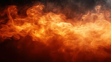 Fiery orange smoke swirls, dark background, design element