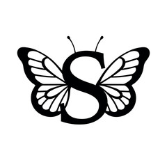 Vector design with split letter S with butterfly wings. Modern typography with nature-inspired elegance