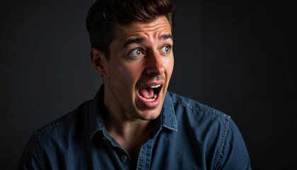 Shocked man expressing surprise while looking aside, emotional response