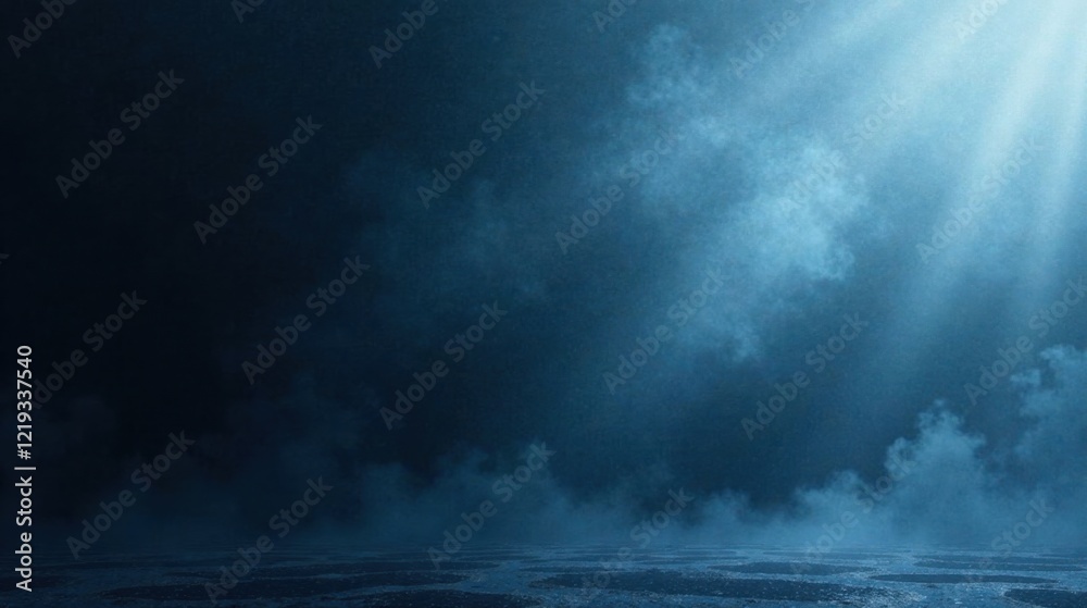 Aufkleber moody dark blue foggy background with subtle light rays and ground texture