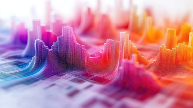 Abstract digital visualization of layered, colorful waveforms representing data trends.