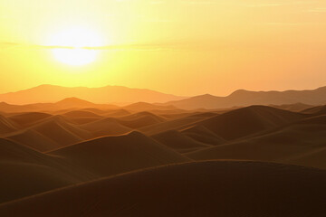 Fototapeta premium Runner in dawn desert silhouette