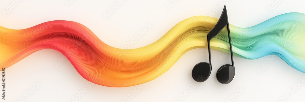 Poster colorful wave flowing near a musical note, representing the concept of music and sound in a vibrant 