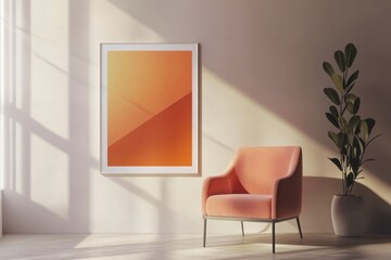 Cozy Living Room with Bright Orange Art and Modern Armchair