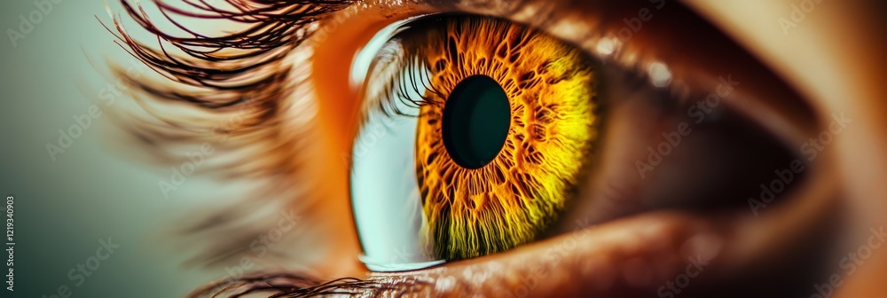 Poster Macro photography capturing the intricate patterns and textures of an iris, showcasing unique coloration and a dark pupil, reflecting themes of vision and identity