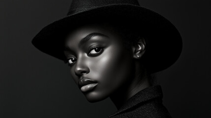 Professional Studio Portrait of a Female Model in Monochromatic Black and White – Artistic and Refined