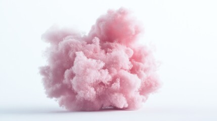 Fototapeta premium A fluffy cloud of pink cotton candy on a white surface, perfect for confectionery or sweet treats
