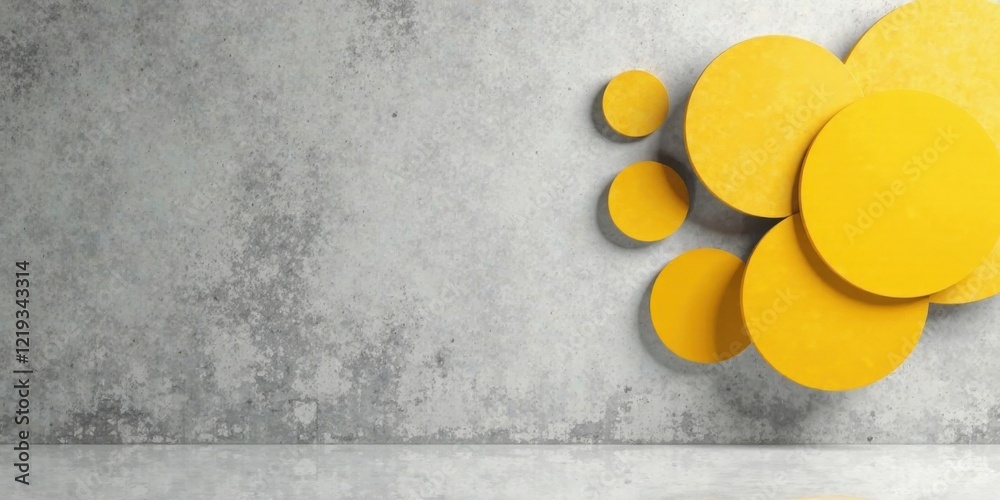 Aufkleber abstract yellow circles on a grey wall background in a minimalist interior setting