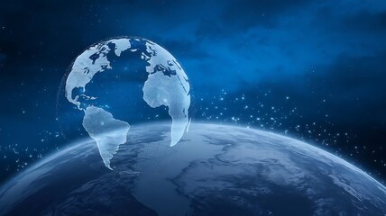 Digital Earth Globe with Night Sky and World Map for Business and Technology