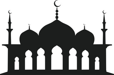 Elegant Mosque Silhouette with Multiple Domes and Crescent Moon