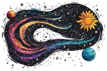 Obraz premium A drawing of the solar system with planets orbiting the sun, a simple illustration for educational purposes