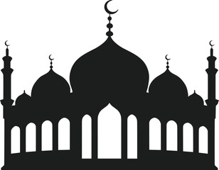 Islamic Mosque Silhouette Vector with Domes and Minarets