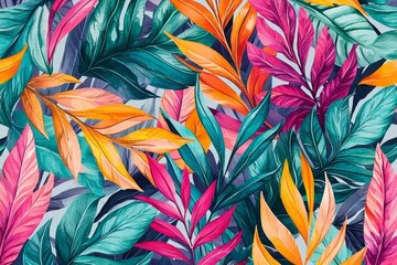 A flat lay design showcasing a vibrant tropical background.