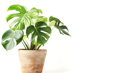 Monstera plant in pot isolated on white background