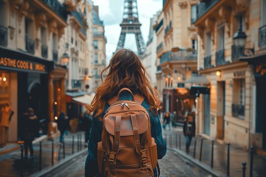 A traveler explores the charming streets of Paris, with the Eiffel Tower in the background.
