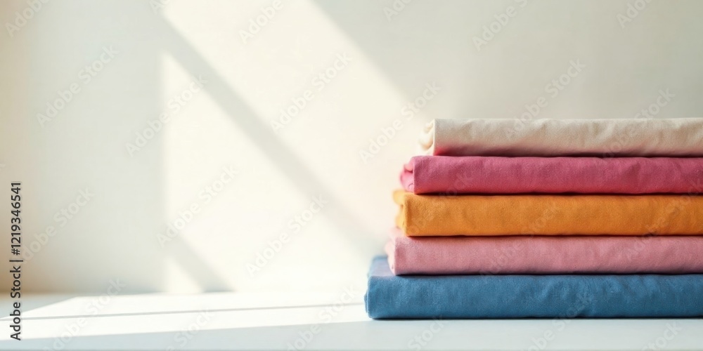 Aufkleber Neatly Folded Stack of Soft Pastel Colored Fabrics in Natural Light