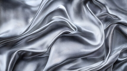 Obraz premium Silver texture of silk fabric with folds. Smooth, elegant gray silk. Satin texture as background. Wavy silk background texture