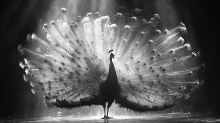 A peacock shaking its feathers in a dramatic courtship display