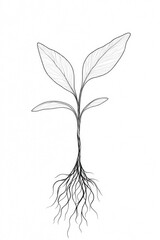 A young plant growing with leaves and roots visible