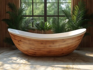 Wooden Freestanding Bathtub: Serene Spa Atmosphere