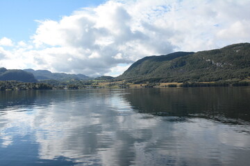 Naklejka premium River and lake in the Norway hills in summer