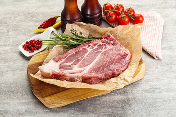 Raw pork neck steak uncoocked