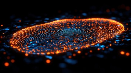 Glowing Fingerprint Data Scan, Dark Background