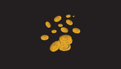 Golden coins falling into a shadow background, Falling gold coin