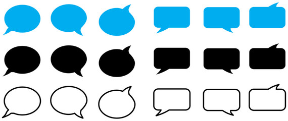 speech bubble icon set, chat or talk bubbles balloon. Communication Symbol, blue chat message logo icon.