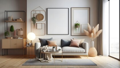 Elegant and Cozy Living Room with Scandinavian Touch mockup, GENERATIVE AI