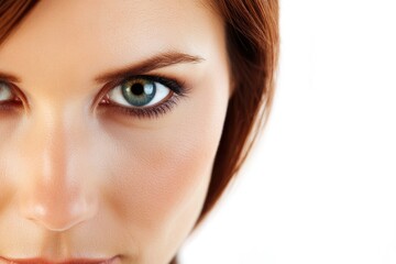 Obraz premium Close-up shot of a woman's face with striking blue eyes