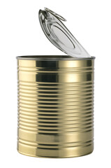 Opened tin can cropped against a white background