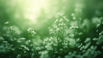 A field of delicate white flowers with a soft, green background.
