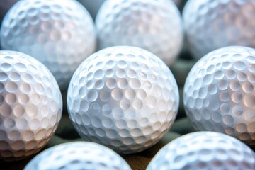 A collection of golf balls arranged on a flat surface, suitable for use in various settings such as marketing materials or office decor