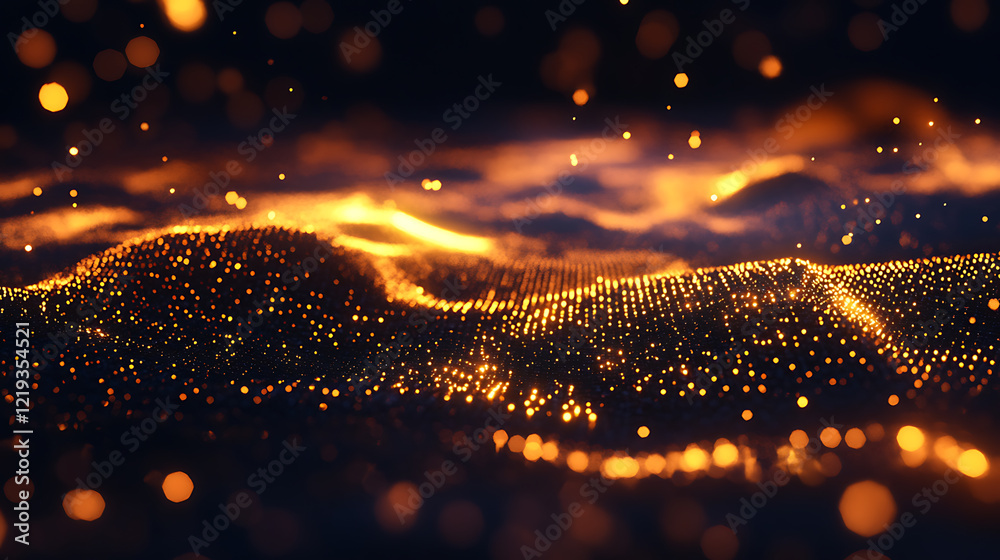 Poster dynamic light patterns digital landscape abstract visual dark environment close-up view futuristic c