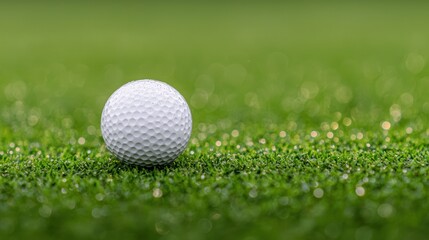 Fototapeta premium Close Up of a Golf Ball on a Dew Covered Green