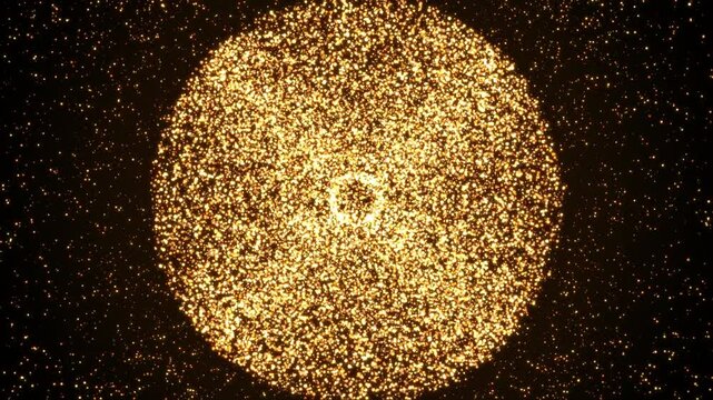 Beautiful luxury Gold light sparkling particles explosion. circle wave with glittering light rays for award event. Digital Art. Computer animation. Modern background. motion design. Loopable. LED. 4K