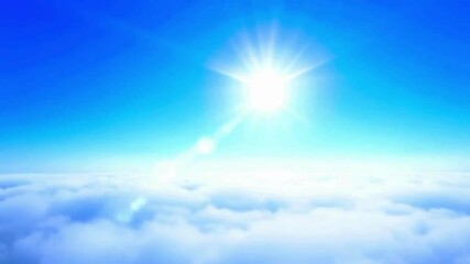 This low-angle timelapse showcases a brilliant sun in a blue summer sky, with soft, fluffy clouds gliding across the horizon, as sunbeams shine down on a delightful sunny day - Powered by Adobe